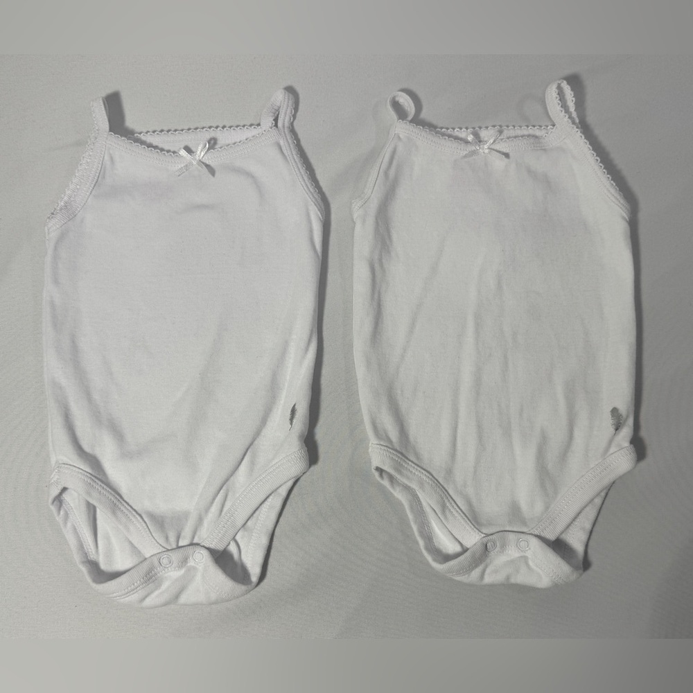 Feathers Set of 2 White One Piece Bodysuit Undershirt Tank Top Girls Sz 9 Mos
